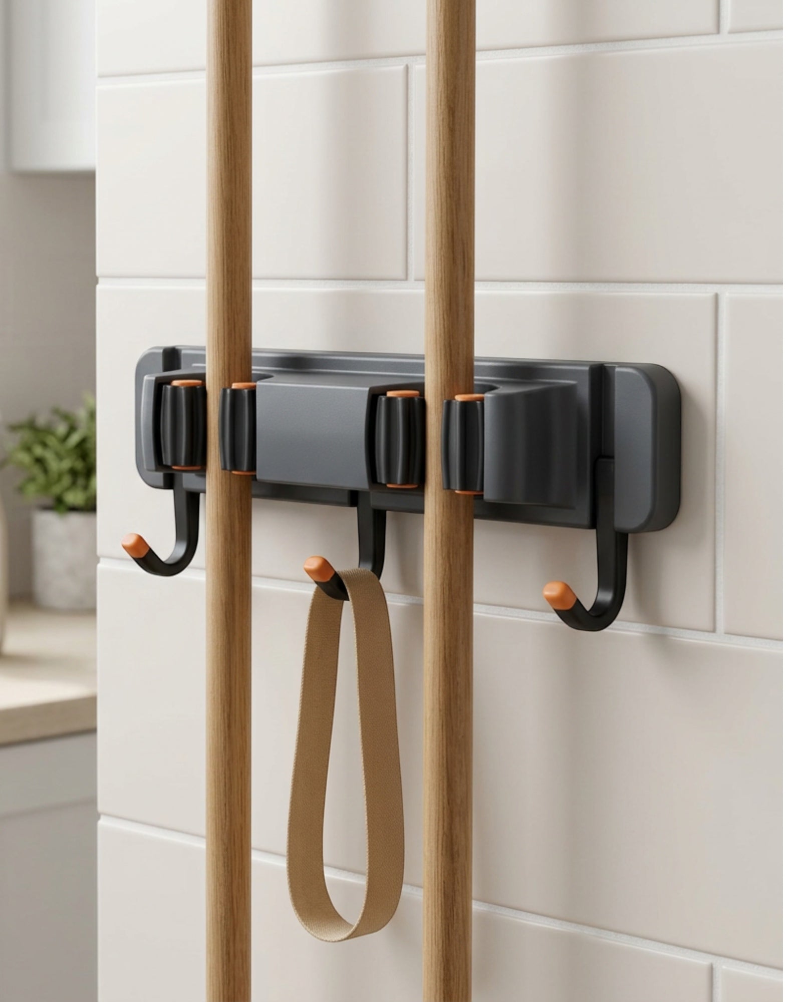 Vknx Adhesive Two Grip Three Hook Rack Charcoal - Lifestyle view