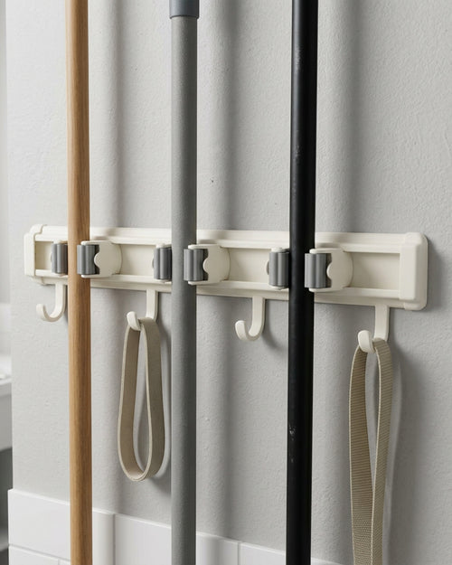 Vknx Three Grip Four Hook Utility Rail Warm White - Lifestyle view